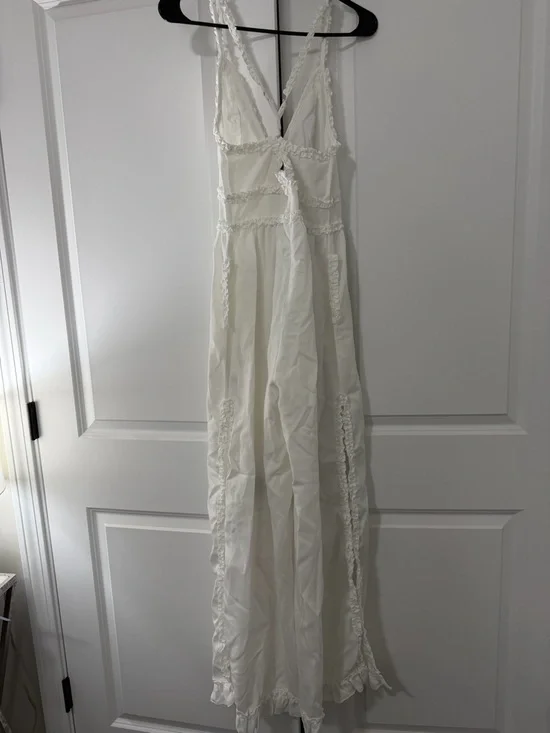 White Ruffle Trim Jumpsuit - Picture 5 of 9
